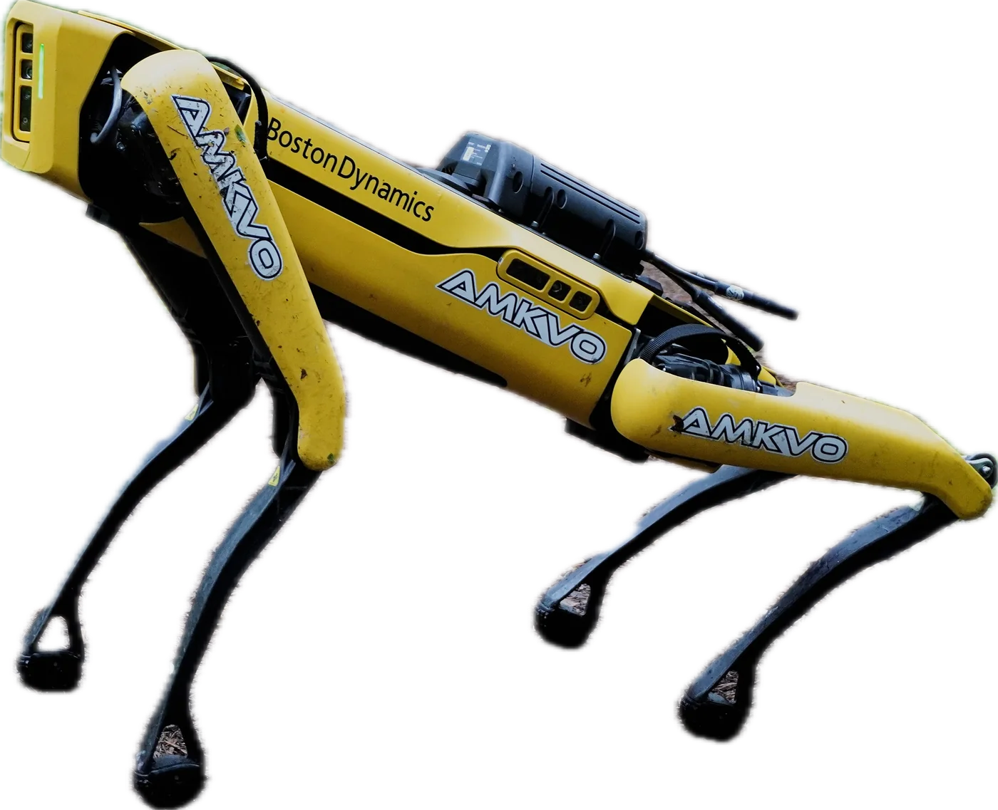Boston Dynamics Spot。黄色い胴体の四足歩行ロボット