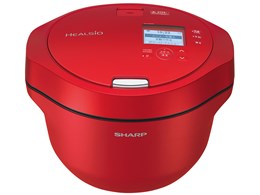 シャープ ヘルシオ ホットクック KN-HW24G の本体（レッド）を斜め前から見たところ