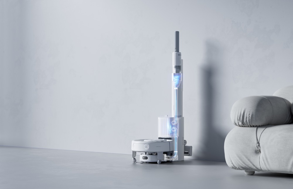 SwitchBot マルチタスク家庭用ロボット K20+ Pro と、立てて使うハンディ掃除機ユニット